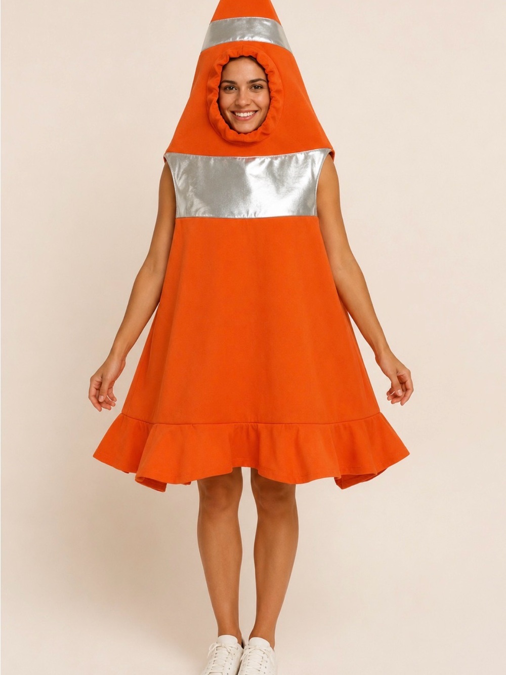 Orange Safety Cone Costume Hooded Dress Reflective Tape